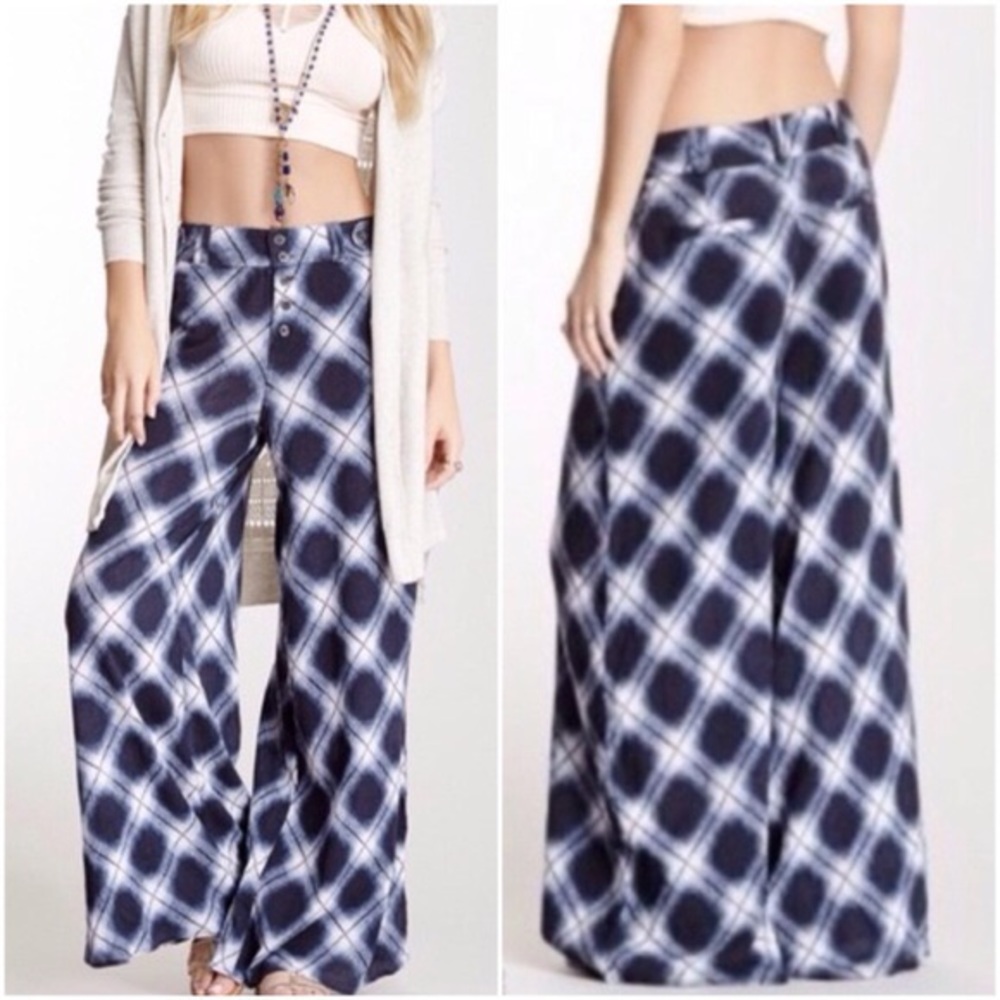 Free People Bias Plaid Wide Leg Pants